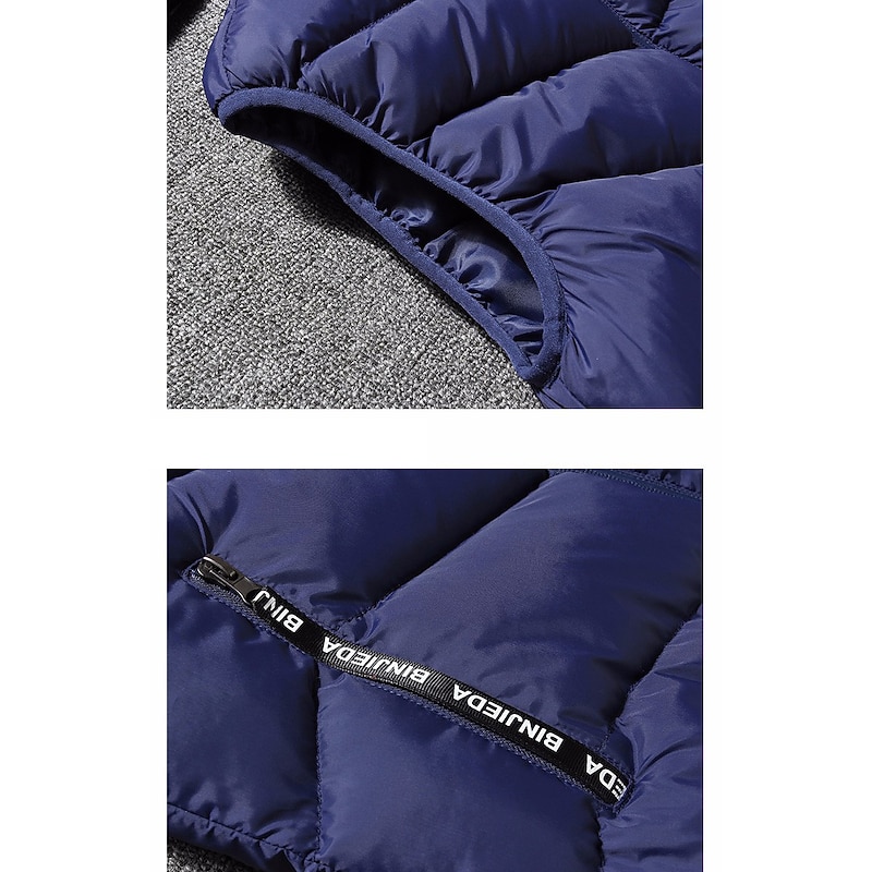 Men's Puffer Vest Gilet Quilted Vest Cardigan Outdoor Street Daily Going out Streetwear Sporty Fall Winter Pocket Full Zip Polyester Warm Breathable Solid Color Zipper Turndown Regular Fit Black3