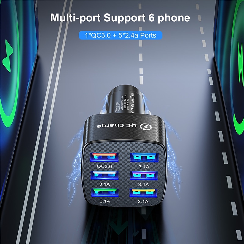 75W Fast Charging 6-Ports QC3.0 & 5 USB 15A Car Charger Adapter Fast Charging Portable Phone Adapter For Android Charger2