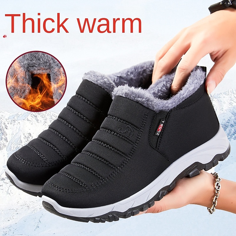Women's Black Slip-On Winter Shoes with Plush Lining and Non-Slip Sole - Waterproof and Warm Outdoor Footwear