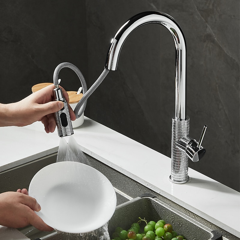 Kitchen Faucet Pull Out Sink Mixer Vessel Tap with 3 Mode Spout, 360 Degree Rotate Single Handle with Cold and Hot Hose2