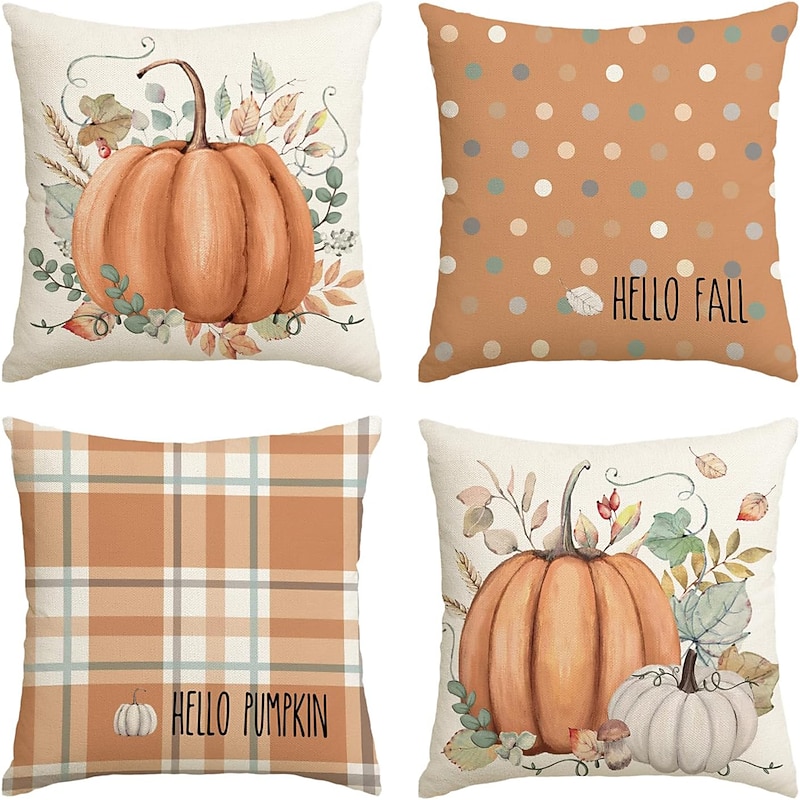 Halloween Autumn Harvest Double Side Pillow Cover 4PC Soft Decorative Square Cushion Case Pillowcase for Bedroom Livingroom Sofa Couch Chair Pumpkin3