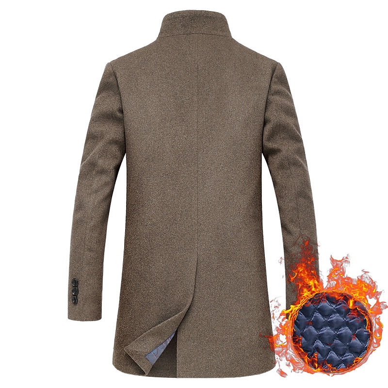 Men's Winter Coat Wool Coat Overcoat Trench Coat Outdoor Daily Wear Fall & Winter Polyester Windbreaker Outerwear Clothing Apparel Fashion Streetwear Plain Queen Anne Single Breasted One-button