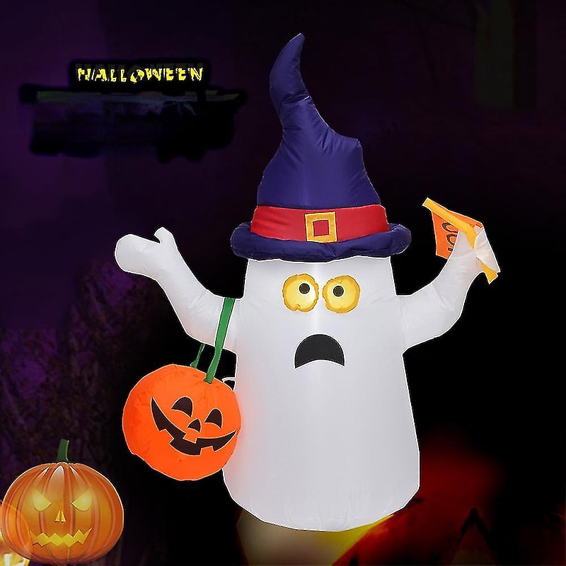 3.5ft Inflatable Trick or Treat Ghost Indoor Outdoor Halloween Decoration with Built-in LED Lights