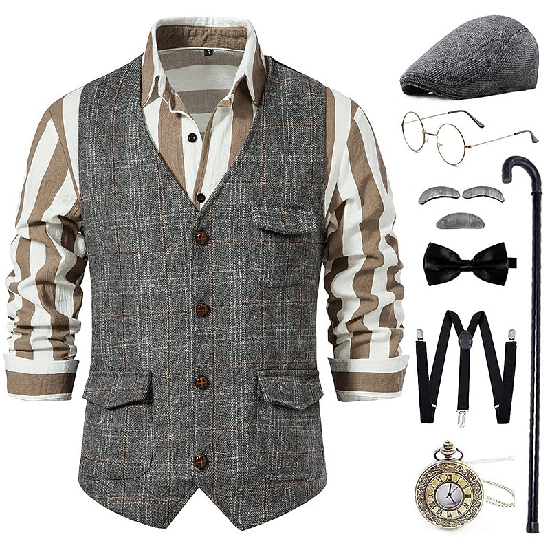 Outfits Retro Vintage 1920s Corset Outfits Party Costume Normal Gentleman Gangster Holiday Christmas Fashion Fancy Dress Men's Christmas Halloween Carnival Prom Club Bachelorette Party Adults Adults'3