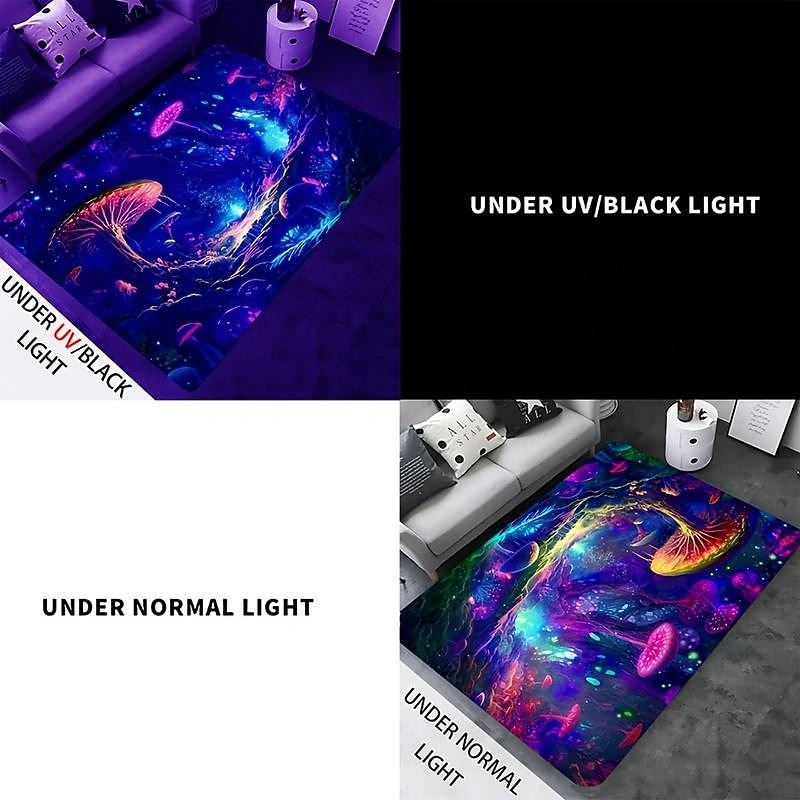 Mushroom Landscape Blacklight Rug Carpet Floor Mat UV Reactive Glow in the Dark Rug Large Non-Slip Rug Mat Carpet for Room Decor4