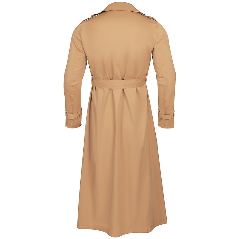 Men's Peacoat Long Trench Coat Going out All Seasons Polyester Lightweight Outerwear Clothing Apparel Streetwear Plain Turndown Double Breasted3