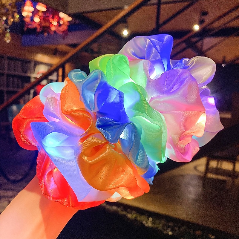 5pcs LED Luminous Hair Scrunchies Light Up Hair Scrunchies Elastic Light Women Girls Hair Bands for Halloween Christmas Party3