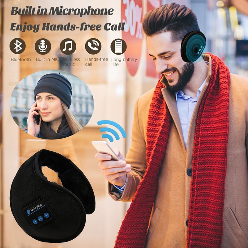 Bluetooth Earmuffs Headphones Unisex Foldable Ear Warmers Bluetooth 4.2 Wireless Music Earmuffs Headsets with Microphone for Winter Outdoor2