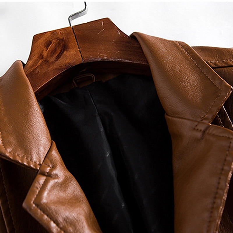 Men's Faux Leather Jacket Pea Coat Blazer Outdoor Daily Wear Warm Button Pocket Fall Winter Plain Fashion Streetwear Lapel Regular Wine Black Coffee Jacket4