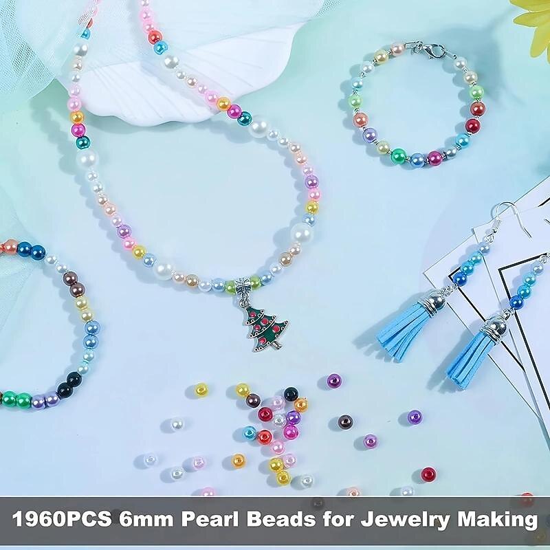 1960PCS Pearl Beads, 6mm 28 Colors Multicolor Pearl Beads Loose Pearls For Crafts With Holes For Jewelry Making, Small Pearl Filler Beads For Crafting Bracelet Necklace Earrings4