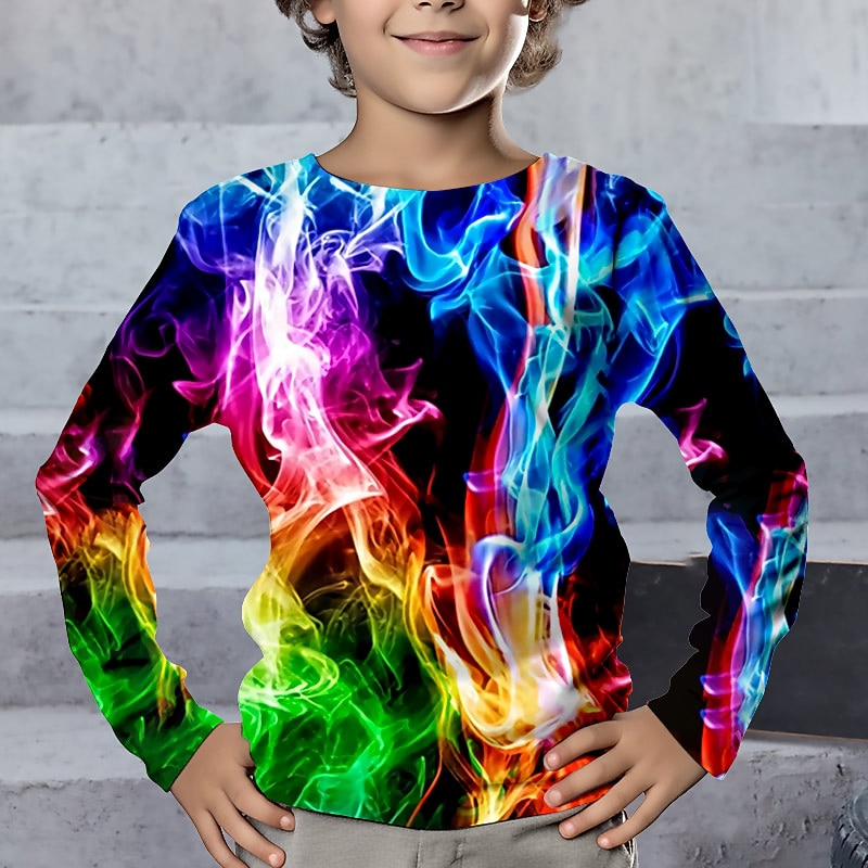 Boys 3D Graphic Geometric Color Block T shirt Tee Long Sleeve 3D Print Summer Spring Fall Sports Fashion Streetwear Kids 3-12 Years Outdoor Casual Daily Regular Fit2