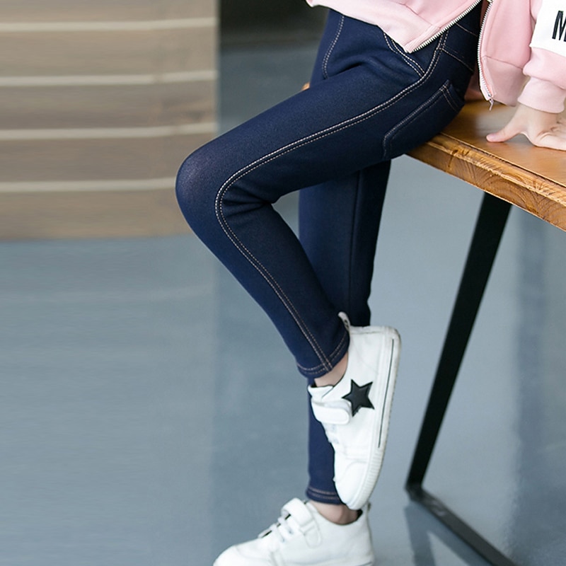 Kids Girls' Trousers Solid Color Fashion Pocket Outdoor 7-13 Years Fall Black Dark Blue3