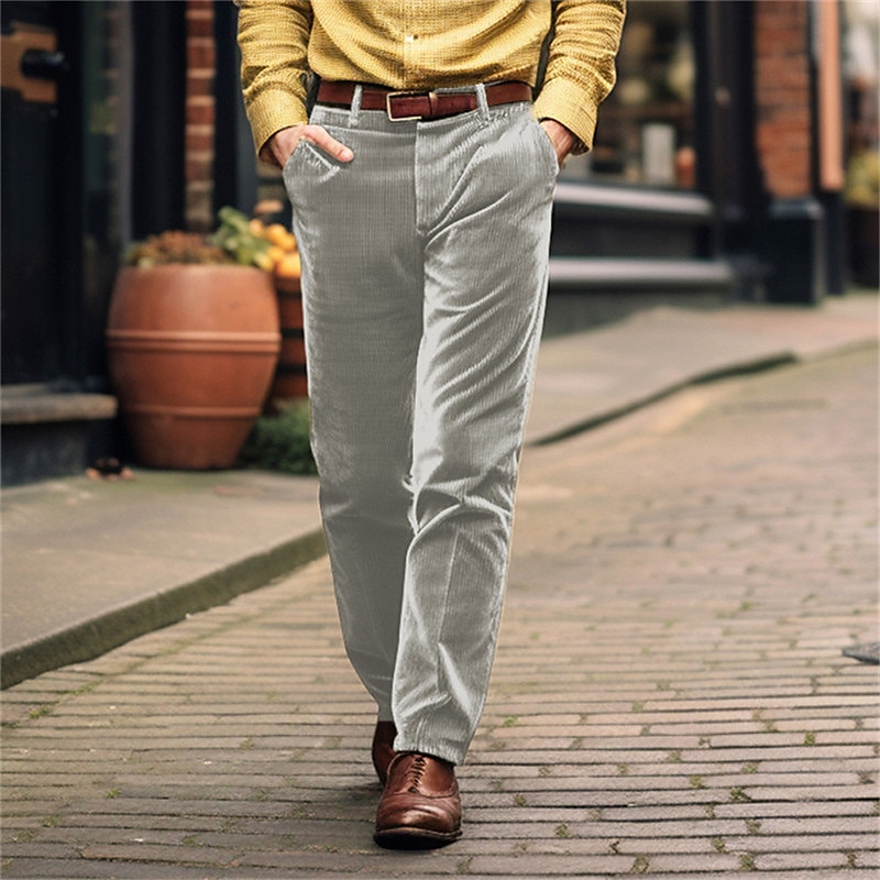 Men's Corduroy Pants Trousers Casual Pants Front Pocket Straight Leg Plain Comfort Casual Daily Holiday Fashion Basic Black Khaki4