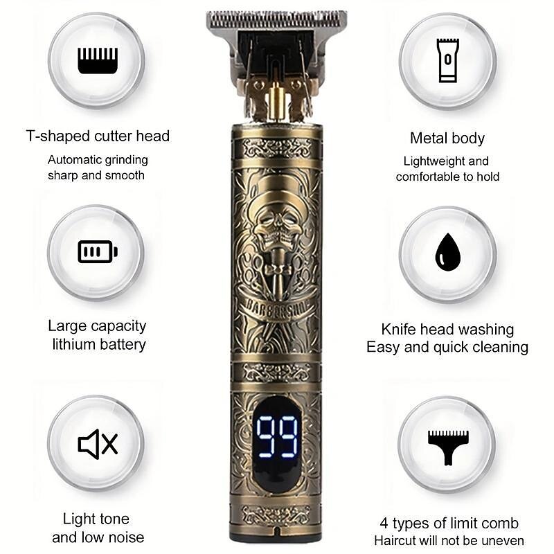Professional Rechargeable Electric Hair Cutting Machine for Men - Vintage T9 Clipper with Barber Trimmer and Shaver - Perfect for Home and Salon Use2