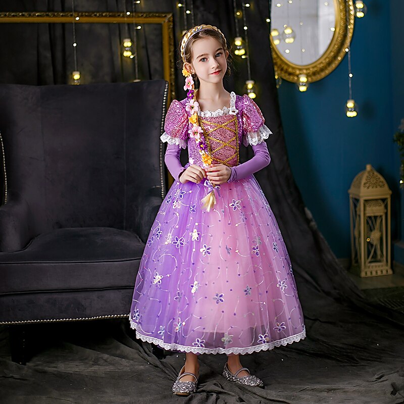 Rapunzel Princess Rapunzel Dress Cloak Flower Girl Dress Cosplay Costume Party Movie Cosplay for Girls' Kid's Children's Day Masquerade Wedding Wedding Guest2