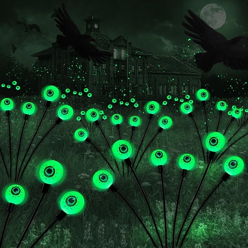 Solar Halloween Firefly Lights Eyeball Swing Lights Halloween Ghost Eyes Lawn Lamp Outdoor Patio Holiday Party Halloween Decoration 1pc4