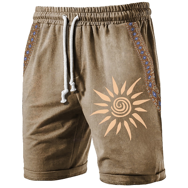 Men's Sun Graphic Prints Sweat Shorts Beach Shorts Terry Shorts Mid Waist Vintage Ethnic Style Retro Vintage Daily Holiday Streetwear Drawstring Elastic Waist 3D Print Designer Clothing Apparel2