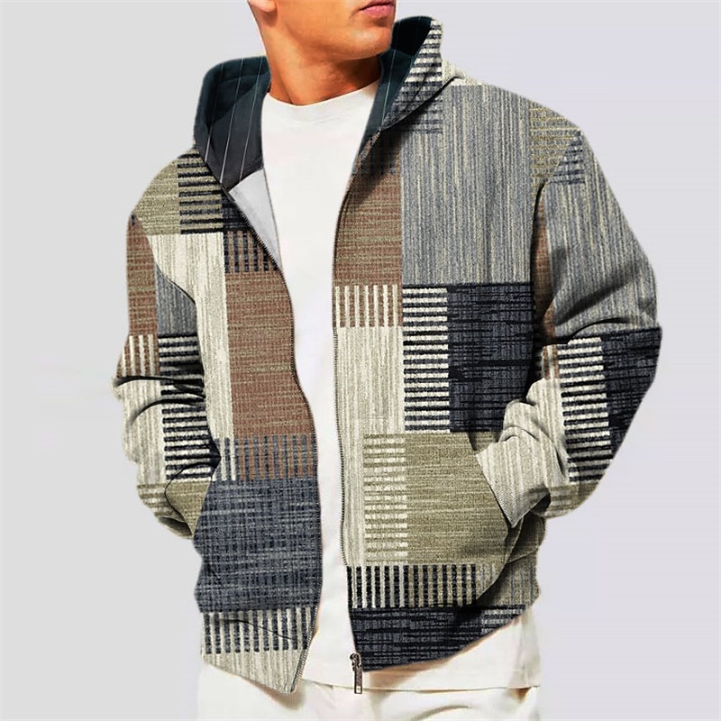 Men's Stripe Graphic Prints Geometry Hoodie Hoodies Sweatshirt Sports Classic Long Sleeve Hooded Vacation Holiday Streetwear Red Blue Pocket Print Spring &  Fall Designer4