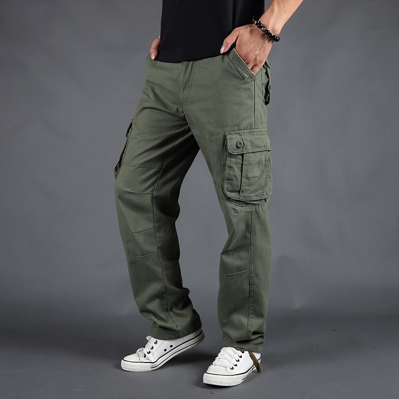 Men's Cargo Pants Cargo Trousers Trousers Tactical Work Pants Straight Leg Flap Pocket Plain Comfort Breathable Full Length Outdoor Work Basic Tactical Black Army Green Inelastic3