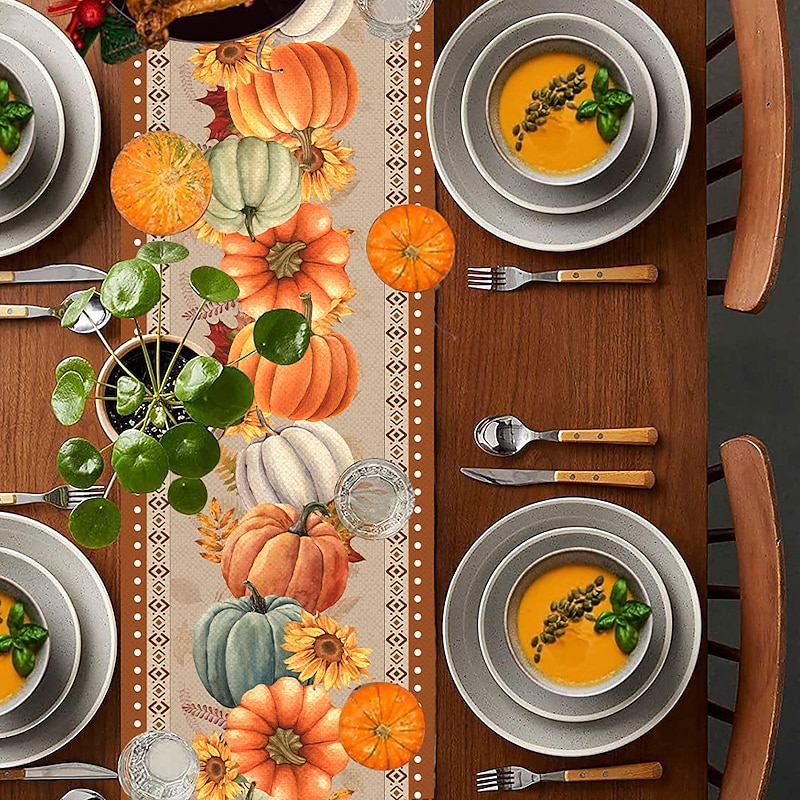 Pumpkin Table Runner Halloween Fall Burlap Tablerunner Farmhouse Indoor Table Autumn Decoration Table Flag Decor For Dining Weddig Party Holiday3