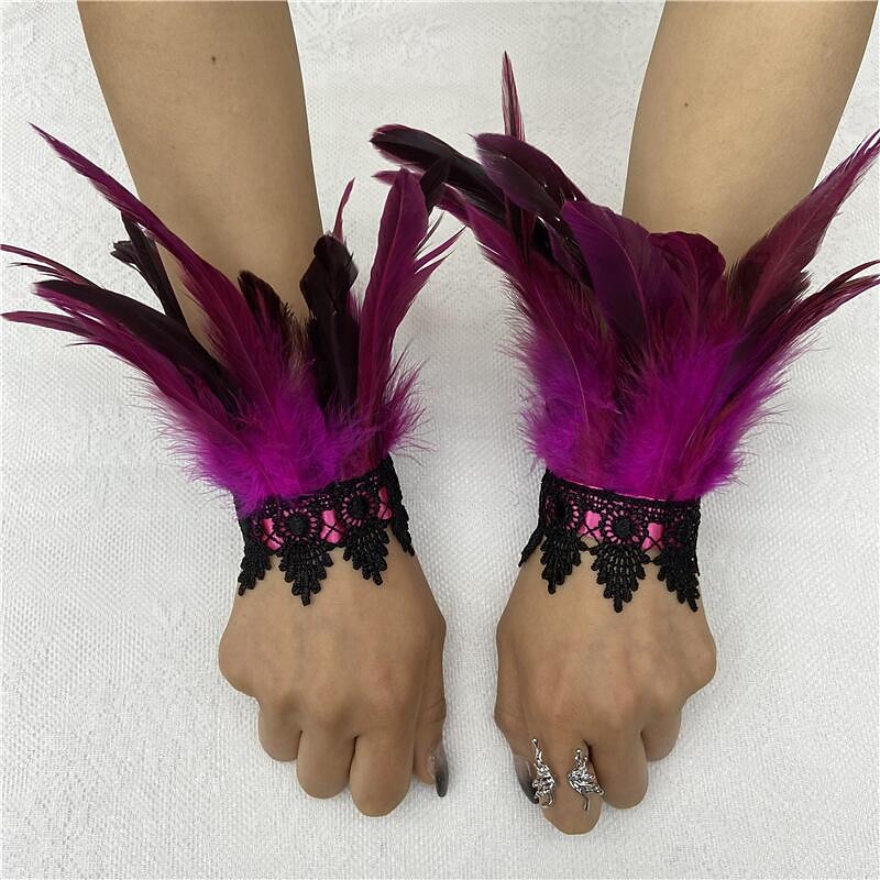 Retro Vintage Punk & Gothic Gloves Feather Lace Witch Maleficent Lace Fancy Dress Women's Fantasy Steampunk Walpurgis Night Masquerade Party / Evening Adults' Gloves3