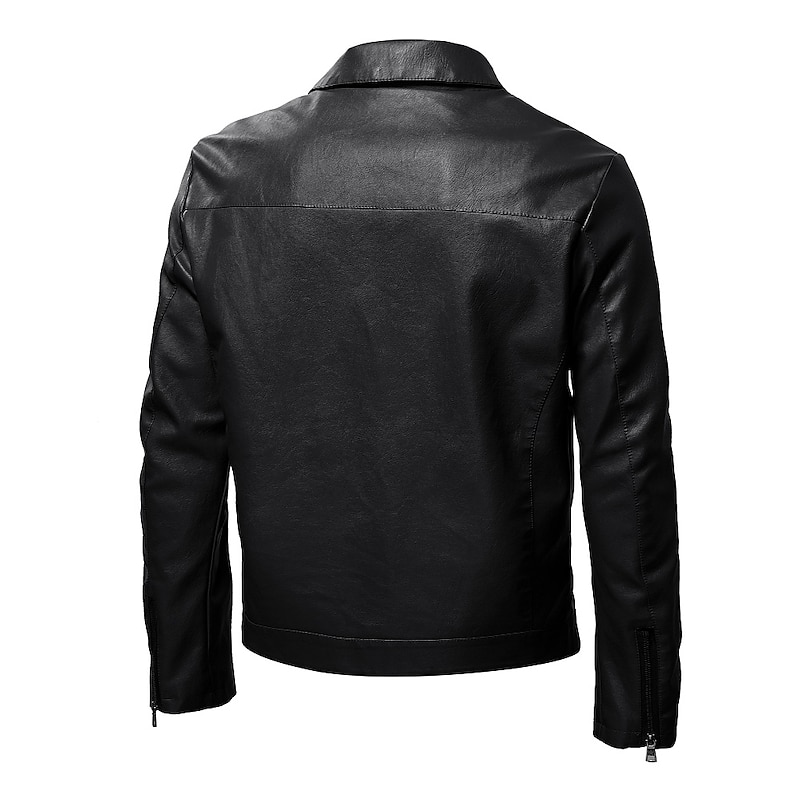 Men's Faux Leather Jacket Transition Jacket Biker Jacket Red Leather Jacket Party Casual Daily Thermal Warm Windproof Faux Fur Trim Fall Pure Color Punk Fashion Lapel Regular Faux Leather Slim Black3