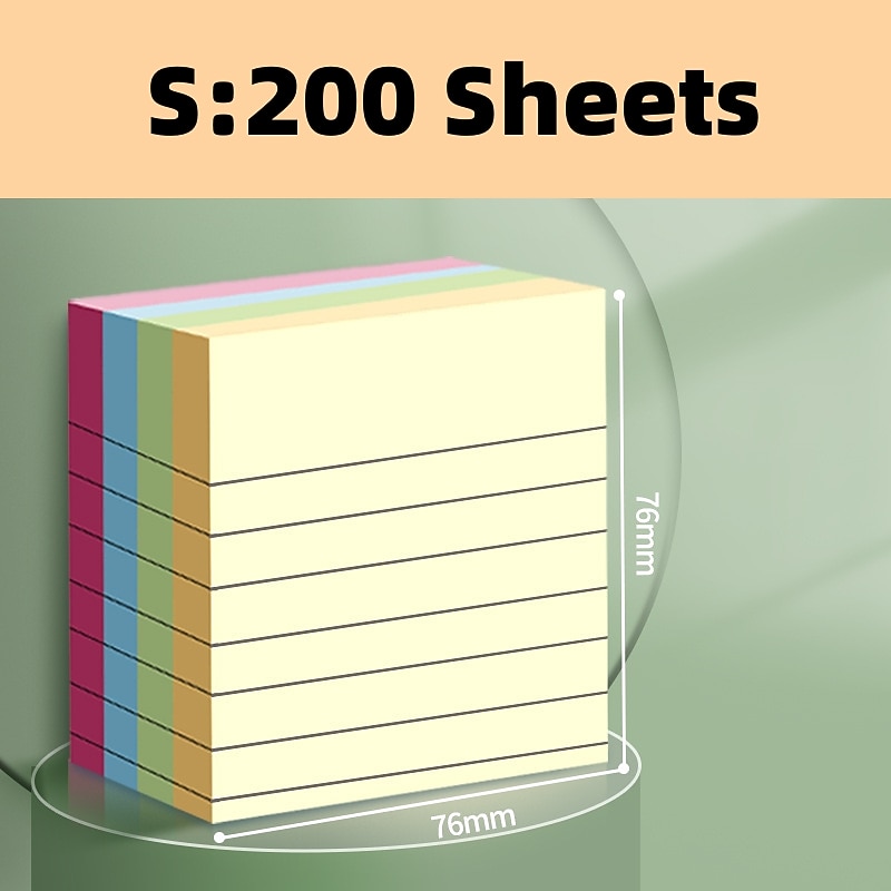 200 Sheets/Pack Self Adhesive Sticky Notes Horizontal Line Simple Notepad Blue Pink Yellow Kawaii Design Stickers Memo Paper Pad2