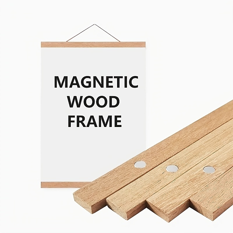 1pc Magnetic Wood Hanger Frame DIY, Teak Walnut Pine For Poster Photos Scrolls Picture Frames Canvas Prints Paintings, Artwork Magnet Frames Wall Art Home Decor