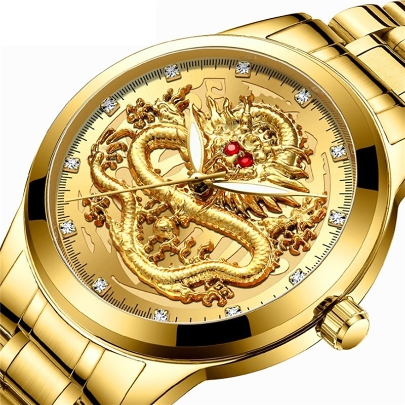 Watch Men's Watches Luxury Gold Quartz Wristwatch 3D Waterproof Dragon Automatic Self-Wind Watch For Men Relojes2