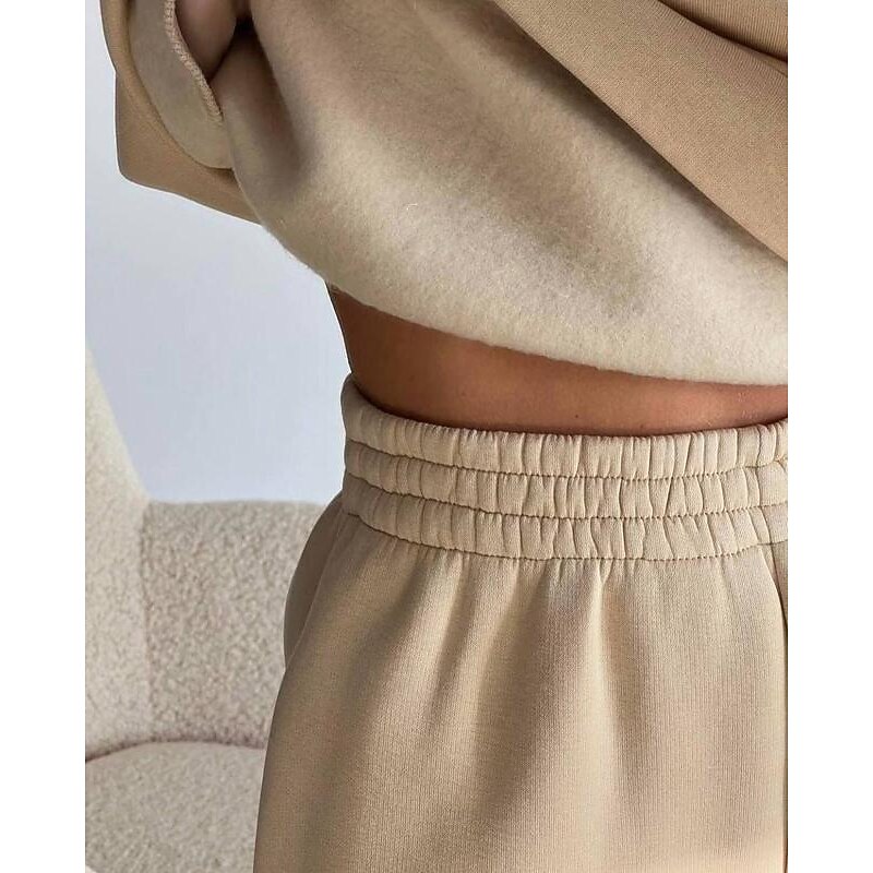 Women's Tracksuit Sweatsuit 2 Piece Solid Colored Sweatshirt and Pants Outfit Set Clothing Suit Fall White Apricot Jogging Training Exercise Thermal Warm Soft Moisture Wicking Long Sleeve Sport4