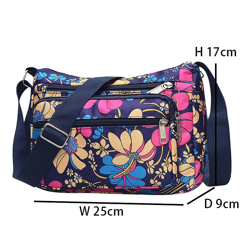 Women's Floral Crossbody Shoulder Bag, Lightweight Waterproof Nylon Purse with Multi Zipper Pockets, Casual Travel Handbag for Daily Use and Vacation3