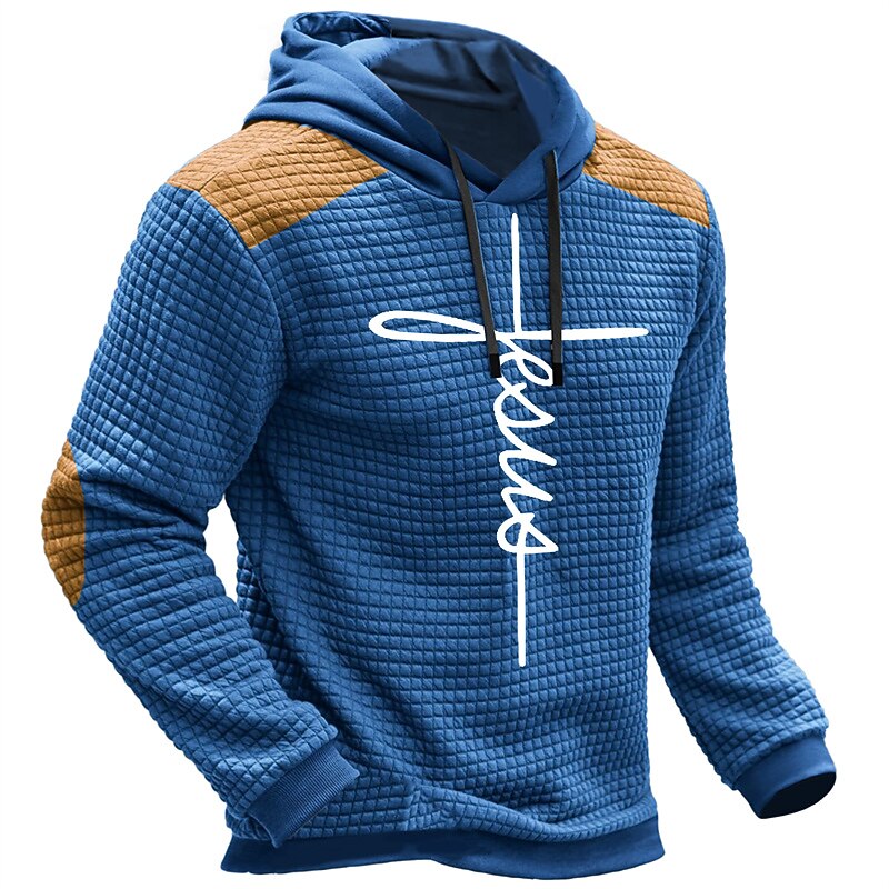 Men's Letter Graphic Prints Hoodie Hoodies Waffle Hoodie Daily Classic Long Sleeve Hooded Holiday Going out Streetwear Navy Blue Blue Print Spring &  Fall Designer3