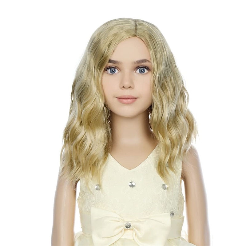 Blonde Wig Kids Child Wig Short Wavy Wig Ash Blonde Wig Mixed Blonde Wig for Gilrs Cosplay Party Heat Resistant Blonde Synthetic Hair Wig Halloween Wigs2
