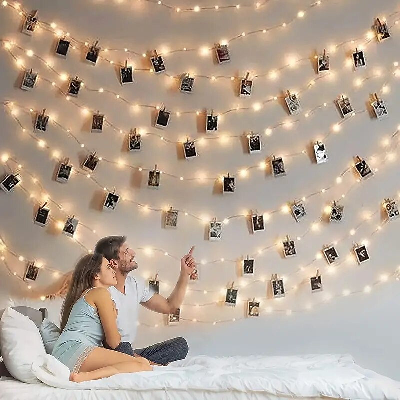 Elegant Wedding Party Reception Photo Clip String Lights with Transparent Clips, Battery Powered Warm White LED Fairy Lights for Indoor Room Decor4