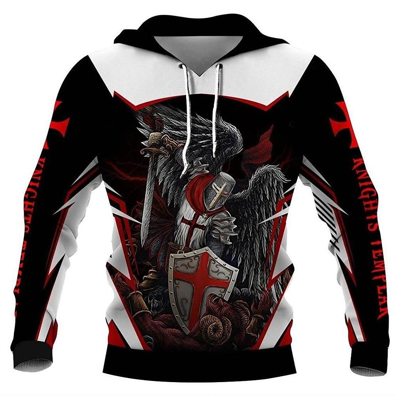 Men's Knights Templar Graphic Prints Hoodie Hoodies Sweatshirt Streetwear Designer Long Sleeve Hooded Daily Sports Black White Print Spring &  Fall Designer2