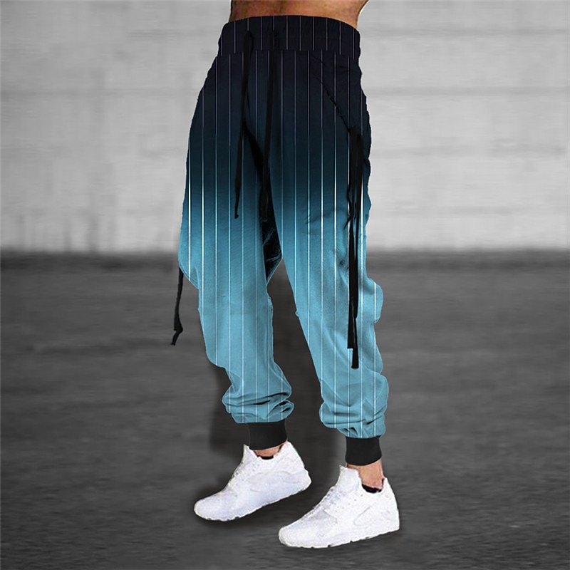 Men's Sweatpants Joggers Trousers Drawstring Elastic Waist 3D Print Gradient Stripe Graphic Prints Comfort Sports Outdoor Casual Daily Cotton Blend Streetwear Designer Blue Khaki Micro-elastic3