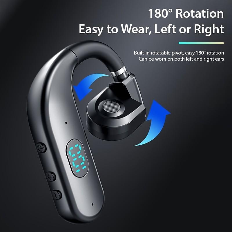 1Pc Long Standby Bluetooth Wireless Earpiece Led Power Display Bluetooth Earphone Noise Cancelling Wireless Headset Ear Hook Sport Headphone Button Control2