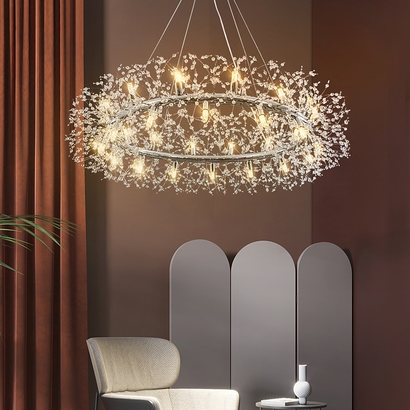 Modern Crystal Chandeliers Firework, 12/20/28/40-Light Chrome Pendant Lighting Ceiling Light Fixture Fixtures for Dining Room, Kitchen, Living Room, Bedroom 110-240V3