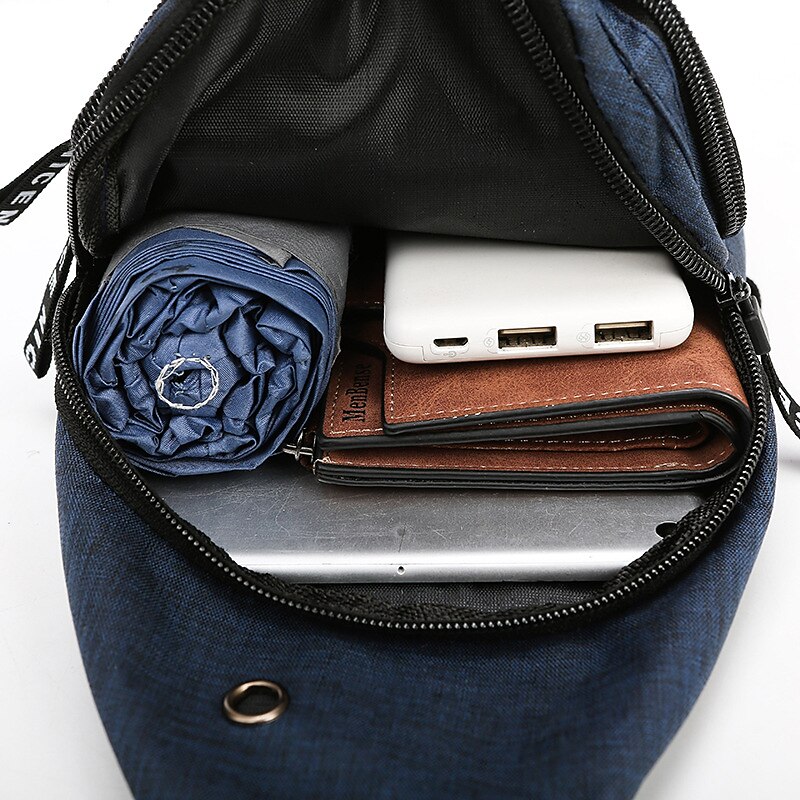 Men's Crossbody Sling Bag – Lightweight Blue Canvas Shoulder Backpack with Multiple Zipper Pockets, Ideal for Travel and Casual Use4