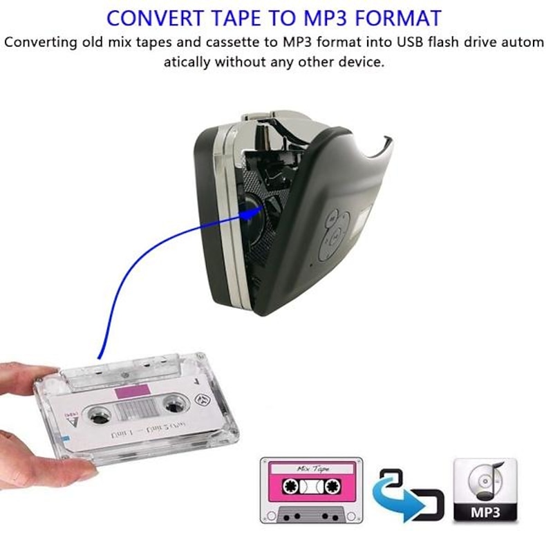 Standalone Cassette Player Portable Cassette Tape to MP3 Converter ,Walkman Music Recorder Recorded MP3 to USB Flash3
