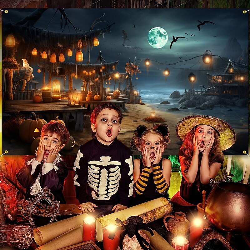 Halloween Decorations Tapestry Jack O Lantern Pumpkin Decor Wall Art Large Hanging Tapestry Mural Decor Photograph Backdrop Blanket Curtain Home Bedroom Living Room Bat Beach4