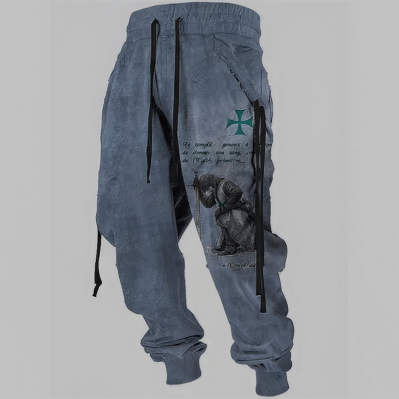 Christmas Knights Of Malta Mens Graphic Pants Sweatpants Joggers Trousers Drawstring Elastic Waist 3D Print Lion Prints Cross Comfort Sports Outdoor Casual Daily Cotton Blend Grey2
