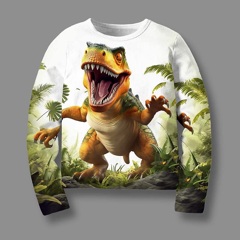 Boys 3D Graphic Animal Dinosaur T shirt Tee Long Sleeve 3D Print Summer Spring Fall Sports Fashion Streetwear Kids 3-12 Years Outdoor Casual Daily Regular Fit