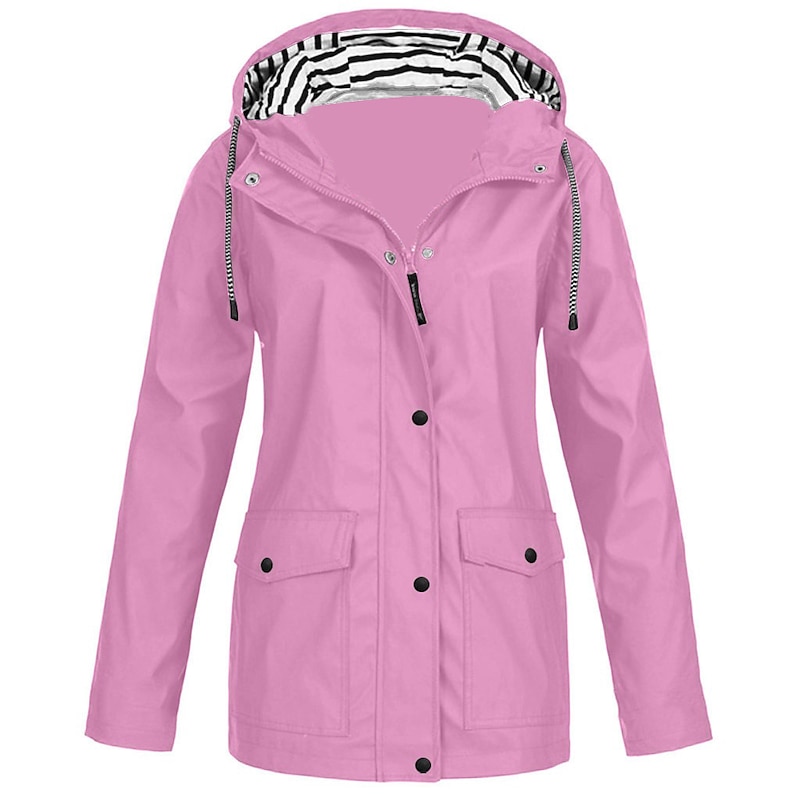 Women's Rain Jacket Hiking Raincoat Waterproof Jacket Outdoor Windproof Quick Dry Lightweight Hooded Windbreaker Parka Trench Coat Top Camping Hunting Fishing Navy Pink Blue Purple4