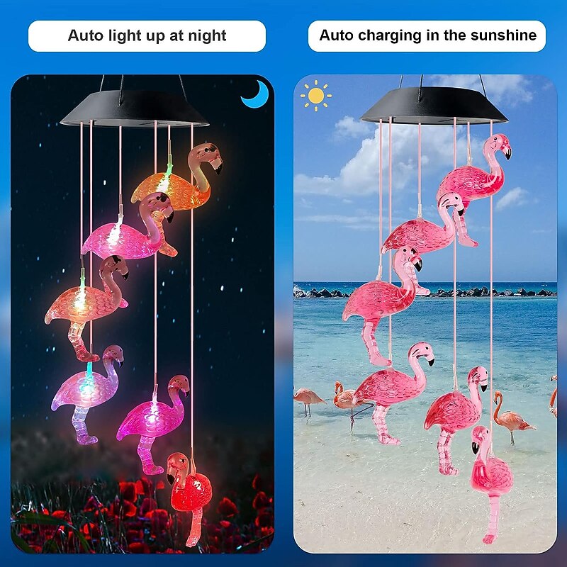 Solar Wind Chimes Lamp Outdoor Light Waterproof Flamingos Courtyard Garden Christmas Home Patio Balcony Landscape Decorative Lights4