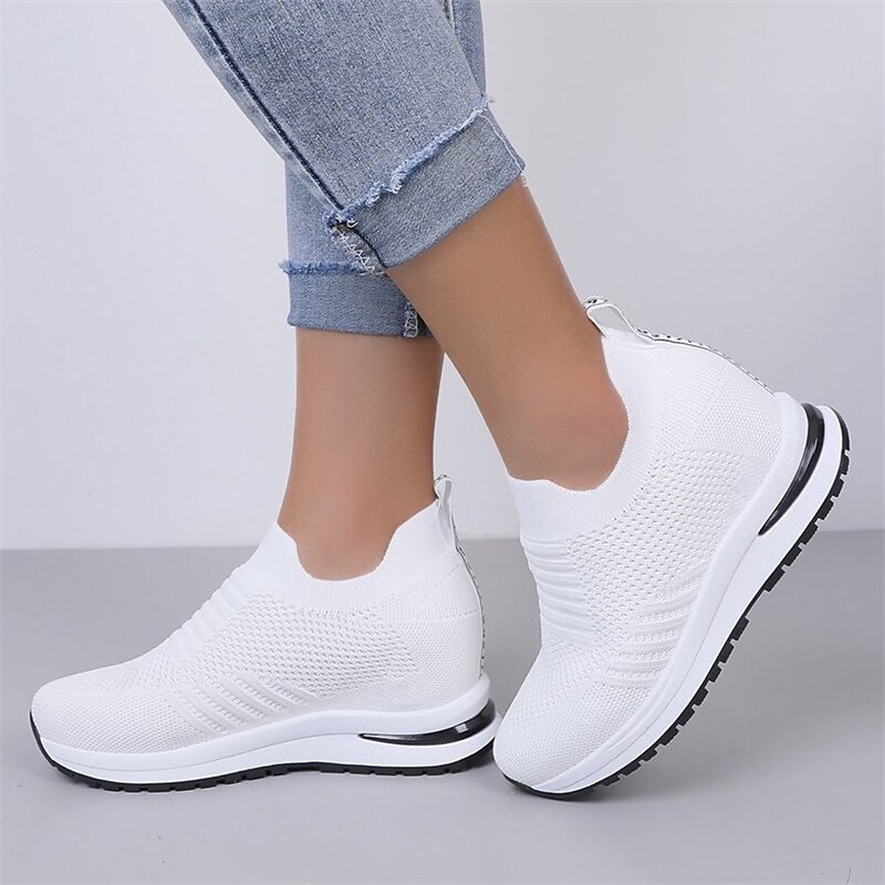 Women's White Slip-On Knit Sneakers - Lightweight and Breathable for Everyday Comfort, Perfect for Walking, Gym, and Casual Outings4