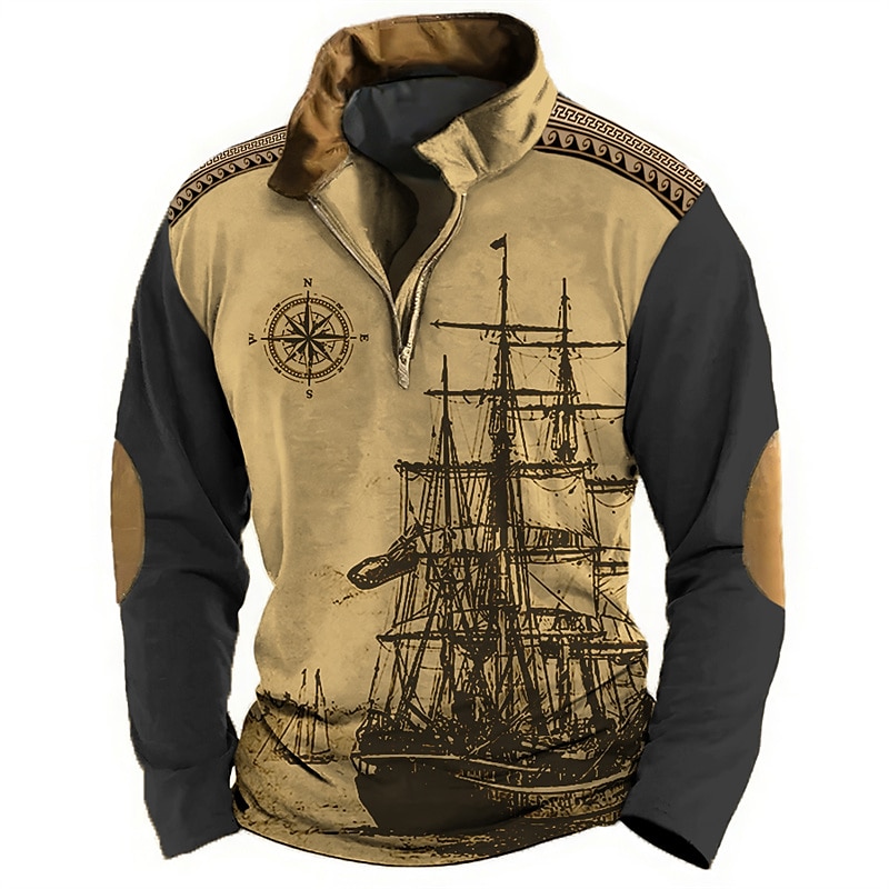 Men's Nautical Sweatshirts Sweatshirt Zip Sweatshirt Pullover Long Sleeve Sweatshirt Quarter Zip Daily Classic Casual 3D Print Holiday Going out Streetwear Print Spring &  Fall