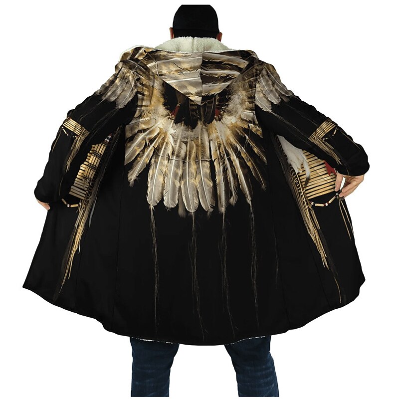 Men's Totem Winter Coat Fleece Jacket Coat Comfortable Warm Breathable Fashion Streetwear Casual Daily Sports & Outdoor Daily Wear Going out Zipper Pocket Print Fall & Winter Hoodie Long Sleeve Black2