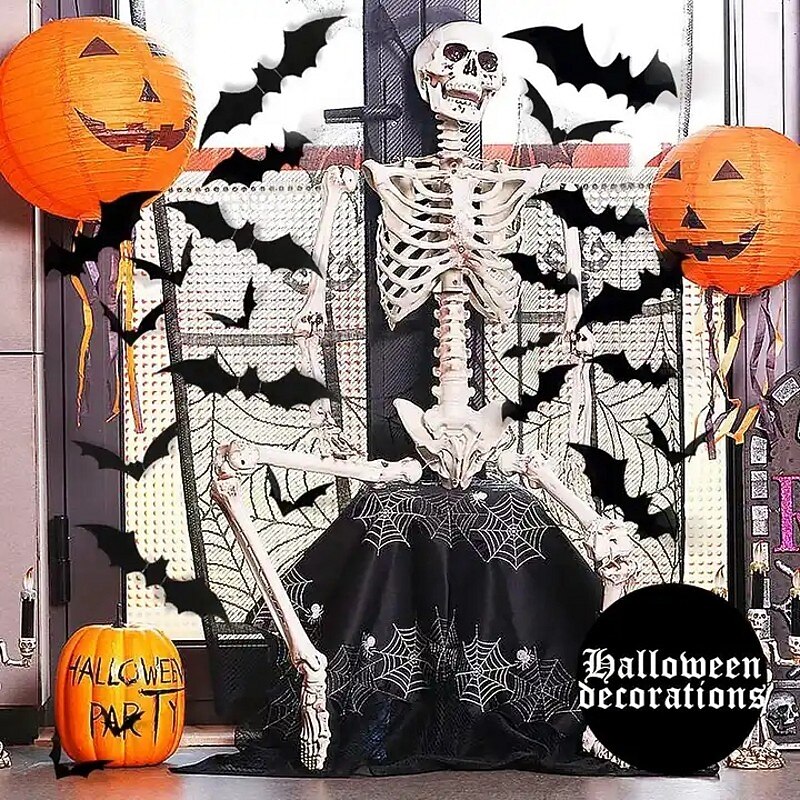Halloween Black Bat PVC 3D Wall Halloween Bat Sticker Wall Decoration Scene Layout Horror Sticker Halloween Party Decoration Indoor and Outdoor Home Window Decoration Party Supplies3