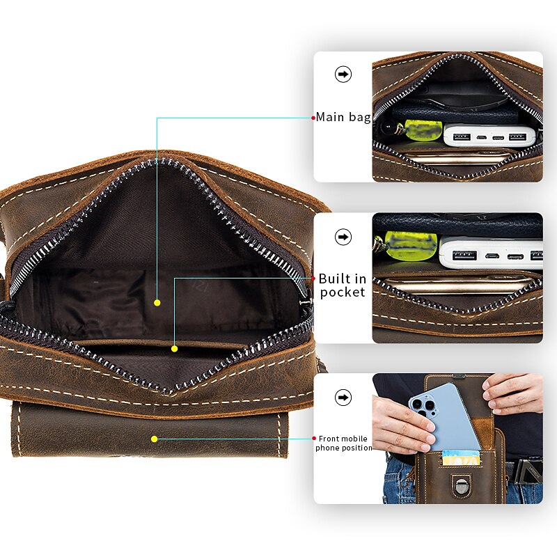 Men's Vintage Brown Leather Crossbody Bag with Adjustable Strap and Multiple Compartments - Ideal for Travel and Daily Use3
